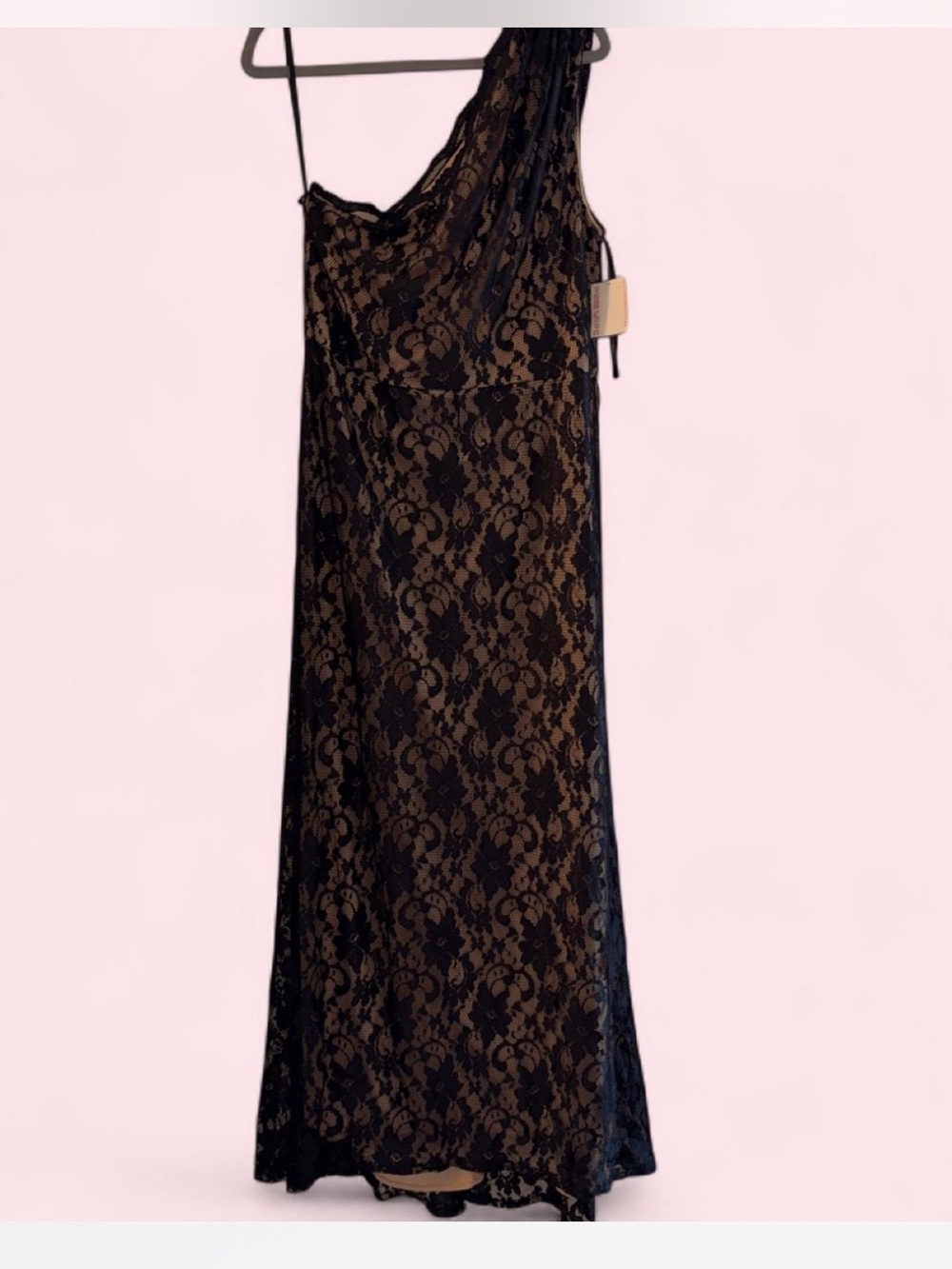 NWT Betsy Adam One-Shoulder Black Lace Overlay Dress